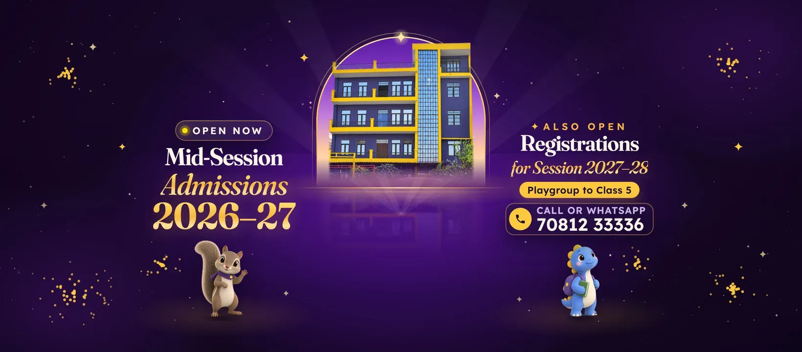 The school's Facebook cover: mid-session admissions open now, registrations open for the next session, and the school's call and WhatsApp number
