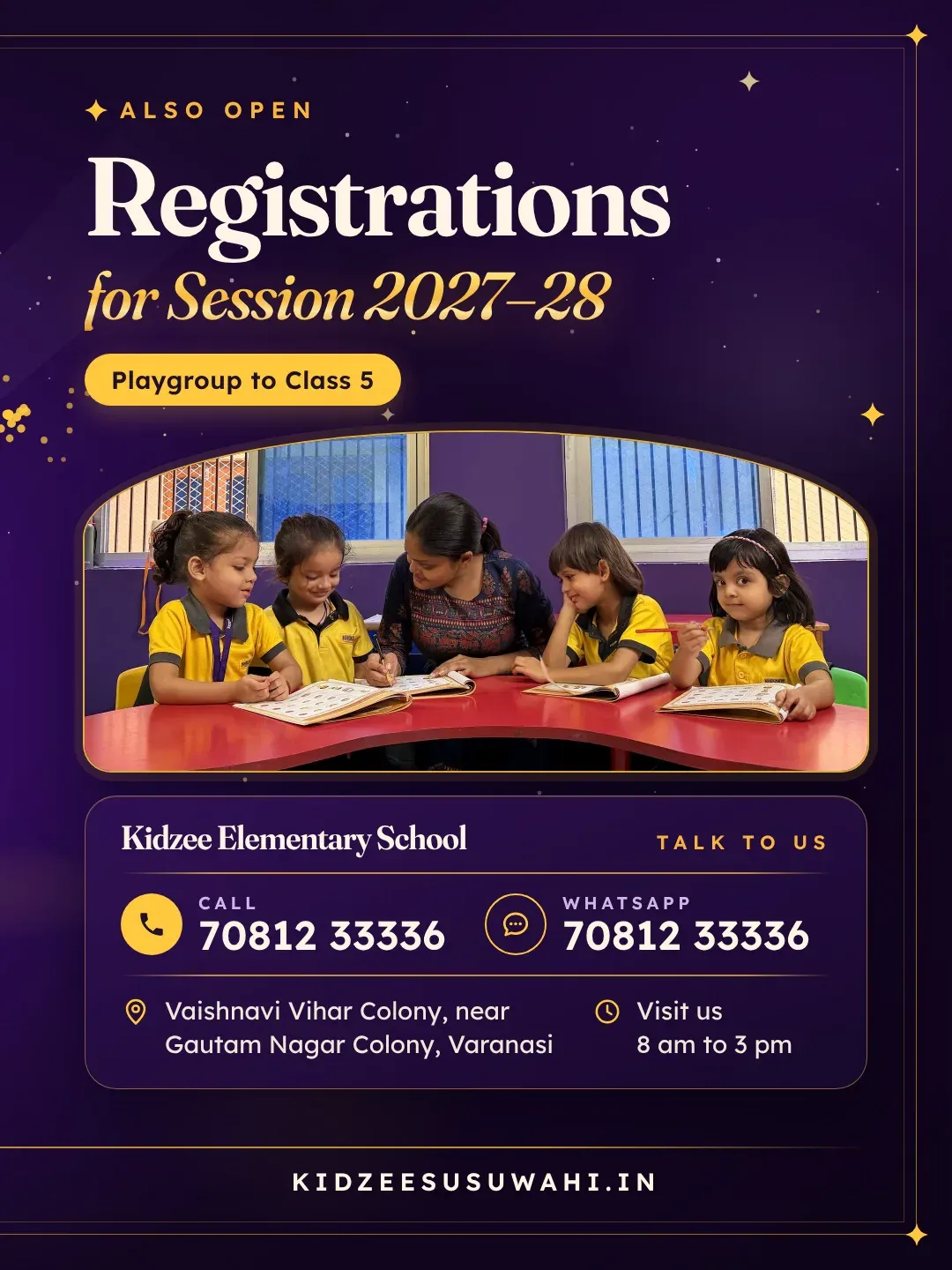 Instagram post: registrations open for the next session, Playgroup to Class 5