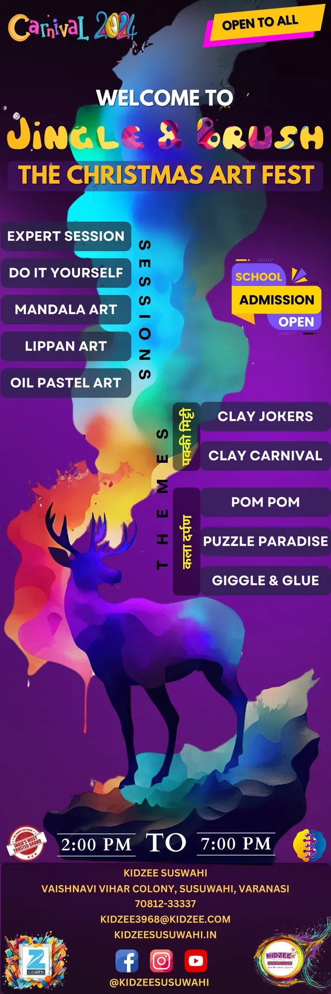 Roll-up standee for the Jingle & Brush art fest, listing sessions and themes