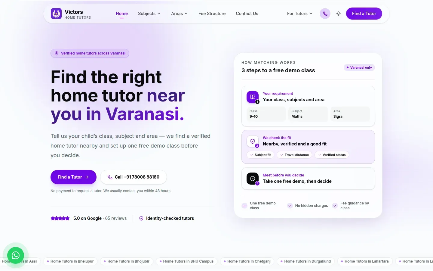 Victors Home Tutors website homepage